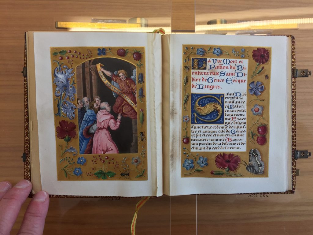 Opening of the Royer Didier, fols. 1v–2r. Life of Saint Didier, Gothic Revival Manuscript, 1902. Karen Gould Collection #51, Gift of Lewis Gould. Spencer Art Reference Library, The Nelson-Atkins Museum of Art. (Photo: Virginia Blanton)