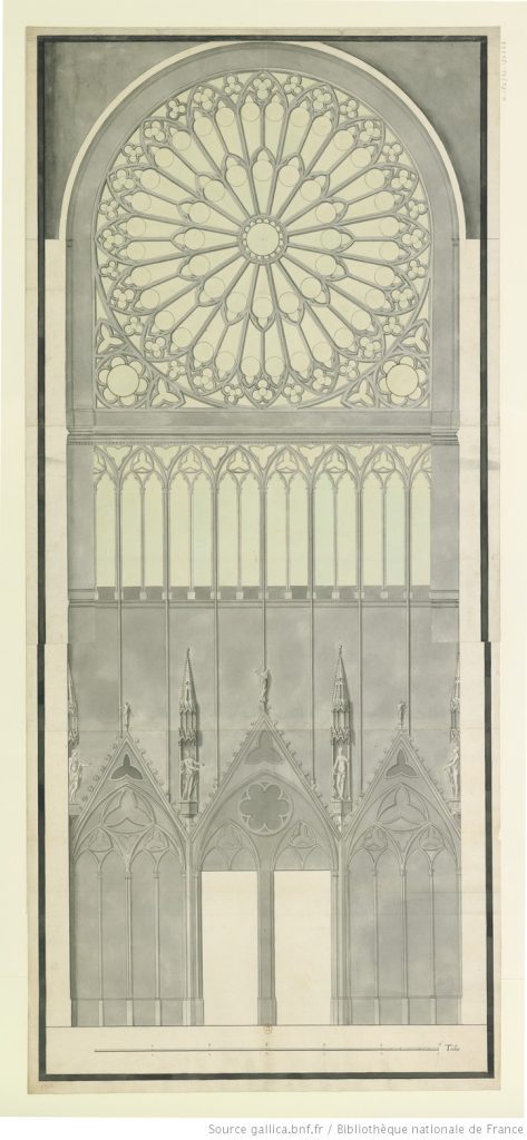 Figure 2 – Drawing of the interior south transept façade of Notre Dame de Paris, Germain Boffrand after Robert de Cotte, 1725. Cabinet des Estampes de la Bibliothèque nationale. Photo: BnF.