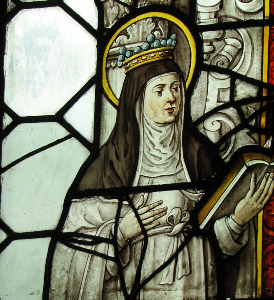 7. Jean de Caumont, Blessed Gertrude reading, detail, stained-glass panel from Park Abbey, 1639. Photo: Author.