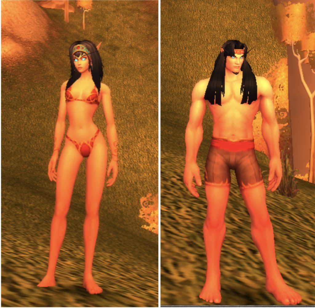 Fig. 3. Front-view screenshots from World of Warcraft of a female Blood Elf (left) and a male Blood Elf (right). 