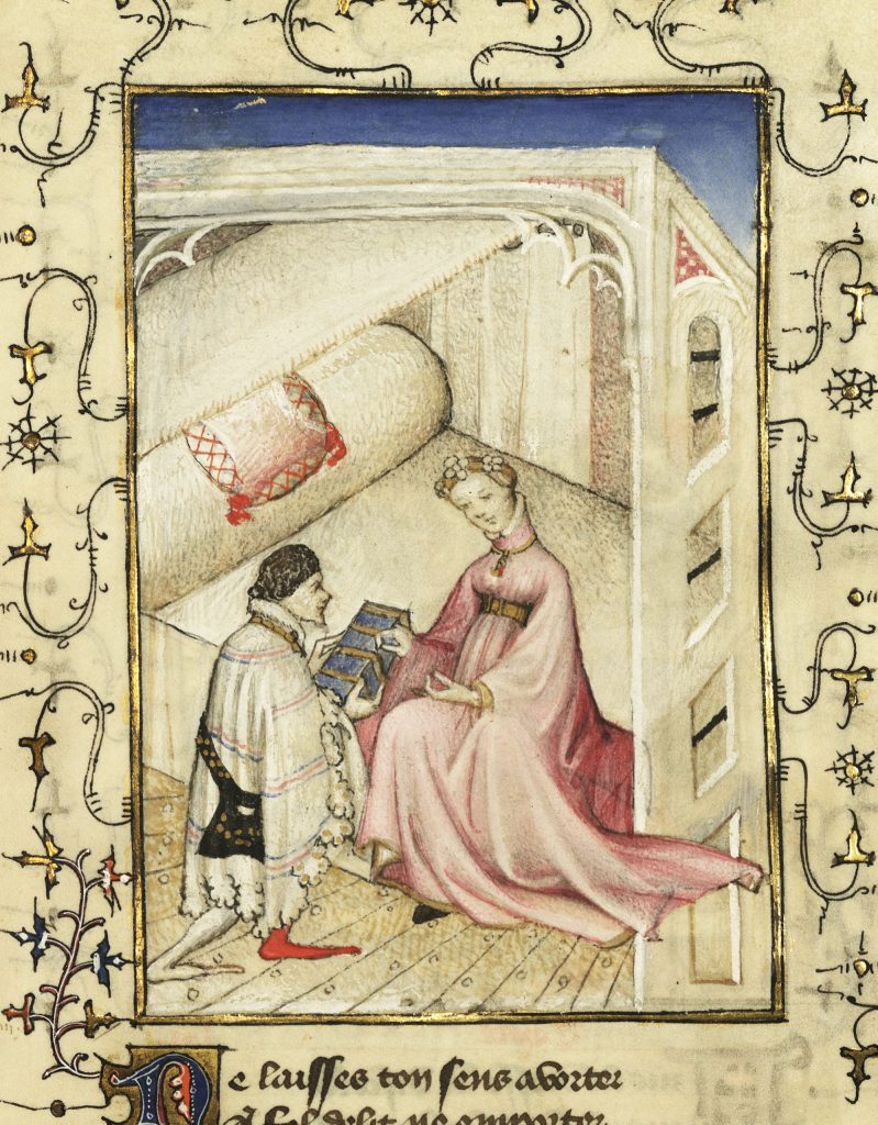 Fig. 12. Christine de Pizan, “Medea Hanging Jason a Coffer,” Epistre Othéa, Paris, BNF, Ms. 606, fol. 28r (detail), 1407-1409.