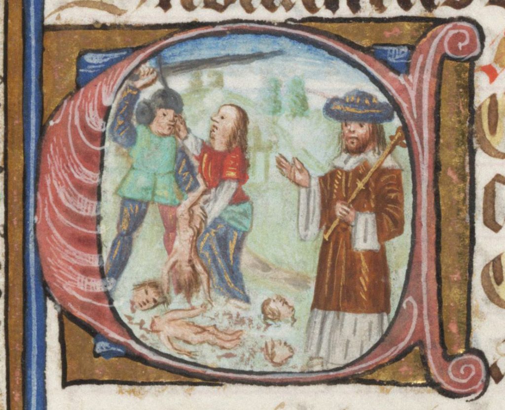 Fig. 3. Flemish, “Massacre of the Innocents,” Book of Hours, Free Library of Philadelphia, Rare Book Department, Lewis E 104, fol. 57r (detail), 1450-75.
