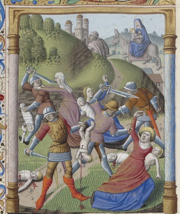 Fig. 4. Jacques de Besançon. “Flight into Egypt and Massacre of the Innocents, Jacobus de Voragine, Golden Legend, Paris, BNF, Ms. fr. 244, fol. 27 bis v (detail), 1480-1490.