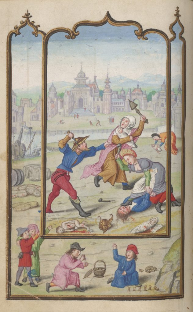 Fig. 5. Bruges, “Massacre of the Innocents,” Book of Hours, New York, Morgan Library & Museum, M. 1175, fol. 77v, ca. 1525-30. Melvin R. Seiden Collection, 2011.