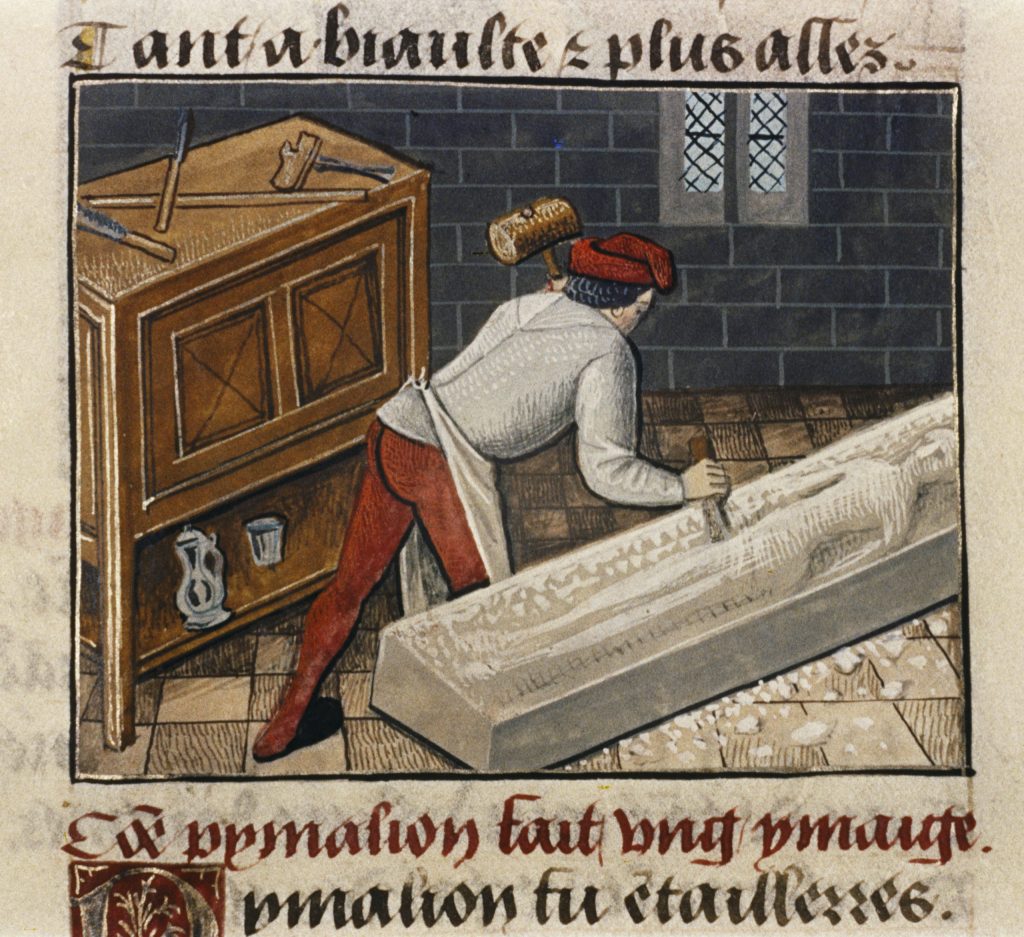 Figure 6 – Robert Testard, Pygmalion, from Ms. Douce 195, f. 149r, late fifteenth century. Photo: The Bodleian Library, University of Oxford.