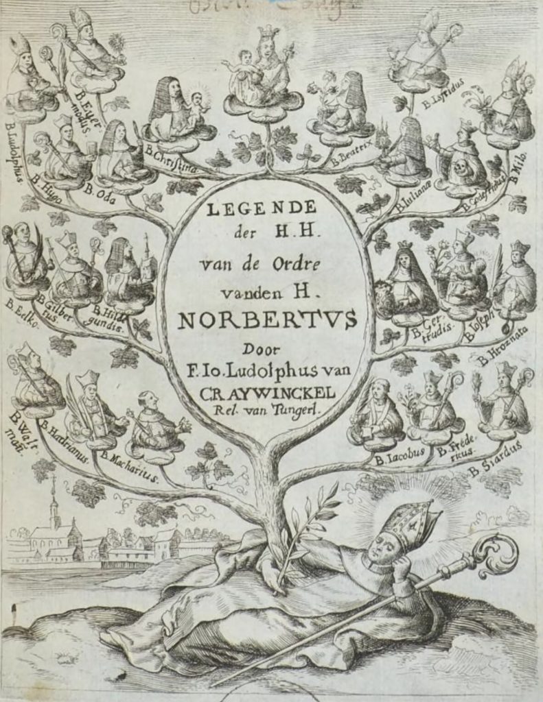 Figure 3. Karel van Mallery, Tree of Premonstratensian Saints, frontispiece from Ioannes Ludolphus Craywinckel, Legende der H.H. van de Ordre vanden H. Norbertus, Antwerp,1665. 