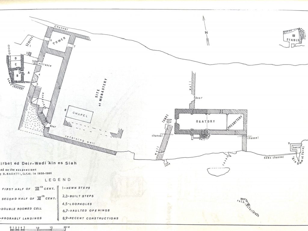 Map of archaeological evidence for a church and living space for the Carmelite hermits.