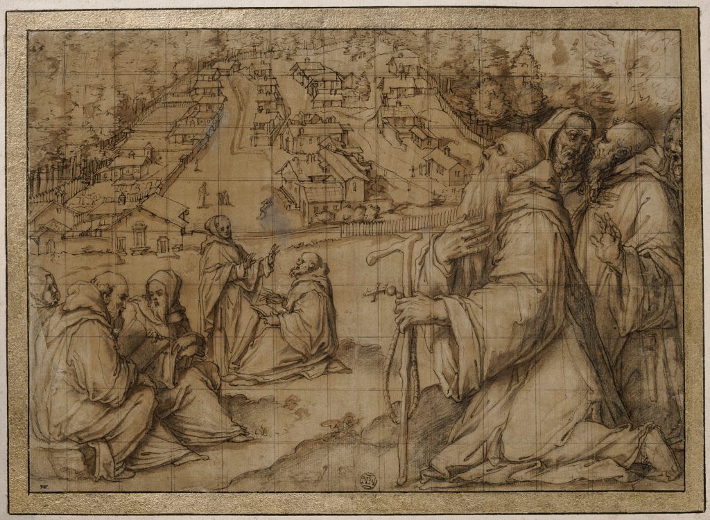 Scaled drawing by Giorgio Vasari of St. Romuald and the Sacred Hermitage of Camaldoli.