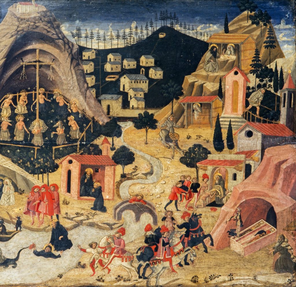 Detail of hermitage from scenes of the death of St. Ephriam and lives of the hermits, possibly by Don Giuliano Amidei.