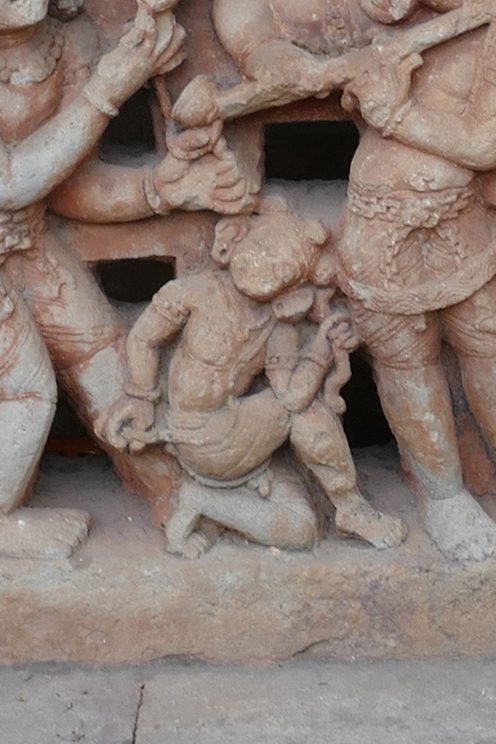 Seventh century stone relief with crouching figure. From Parasuramesvara temple, Bhubaneswar, Odisha.