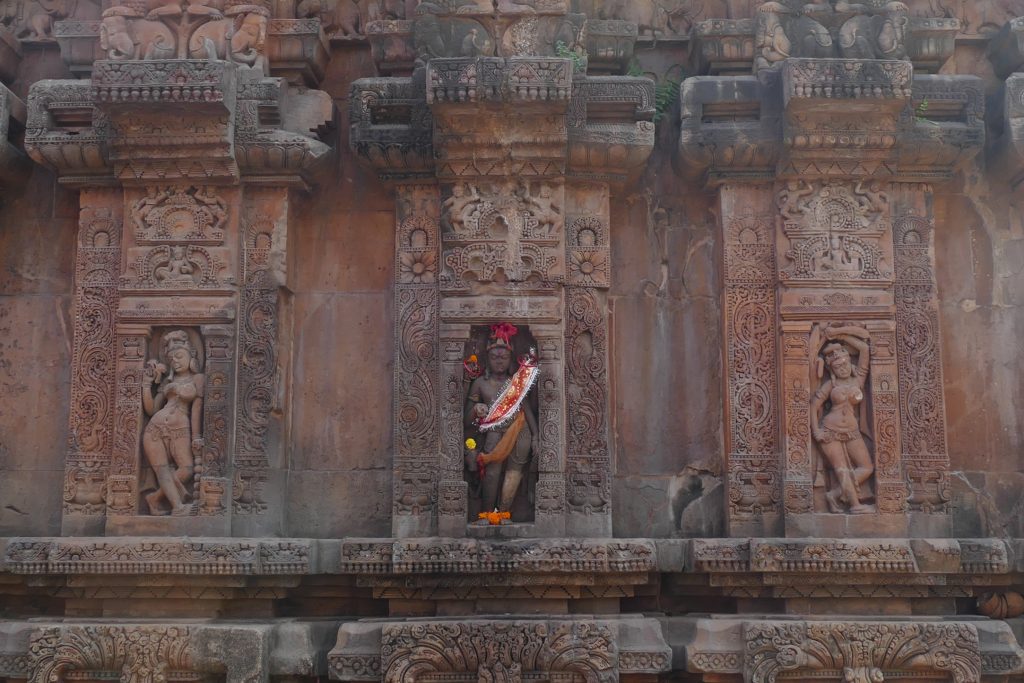 Eighth century stone temple with relief carvings of female figures. Vaital Deul, Bhubaneswar, Odisha.