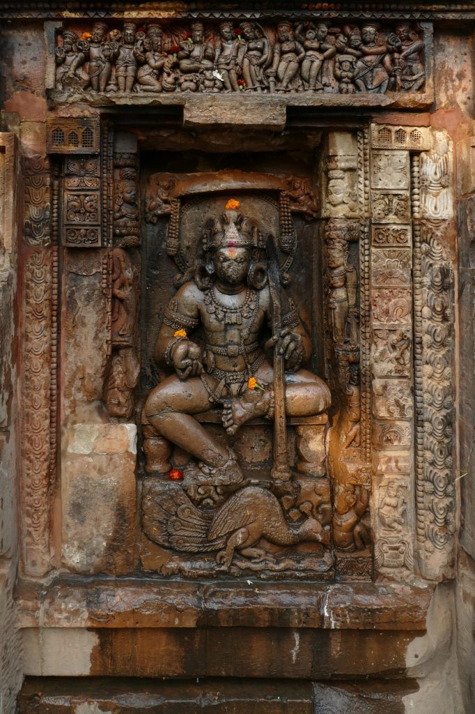 Seventh century parsvadevata stone relief of Kartikkeya. Parasuramesvara, Bhubaneswar, Odisha.