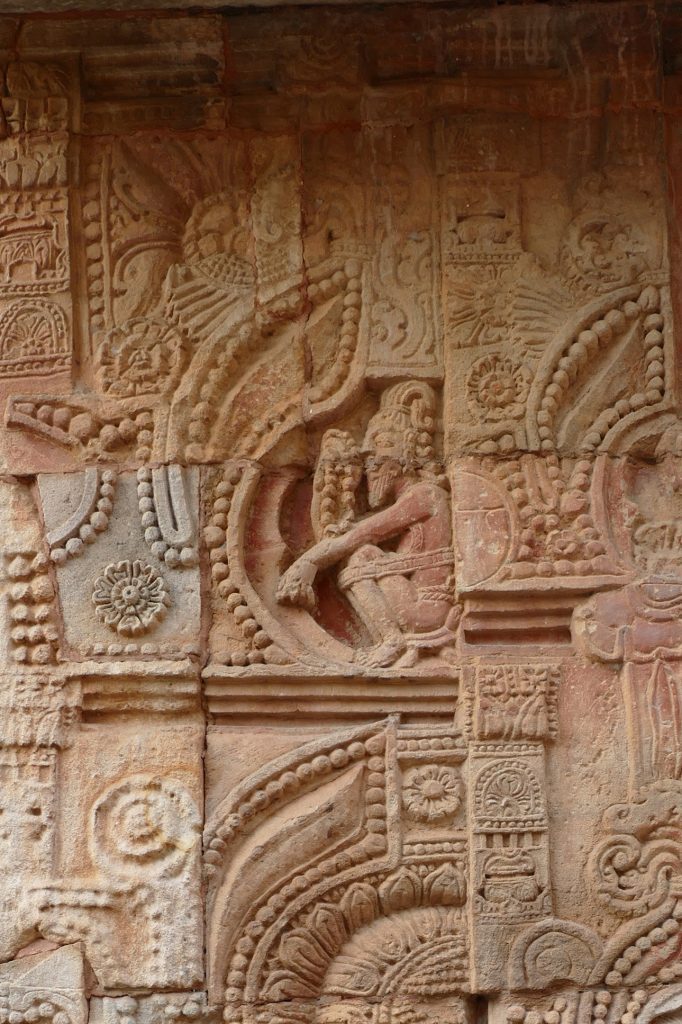 Seventh century stone relief of a Pashupata ascetic, with matted hair, yogapatta and mala beads. From Parasuramesvara temple, Bhubaneswar, Odisha.