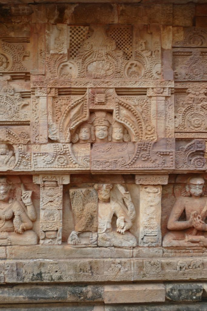 Seventh century stone relief of Sadashiva, showing three-headed bust. From Parasuramesvara temple, Bhubaneswar, Odisha.
